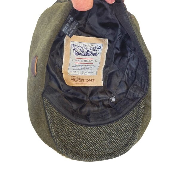Heritage Traditions Retro Paperboy Cap Wool Patchwork Olive Brown Stretch Band O - Picture 6 of 10
